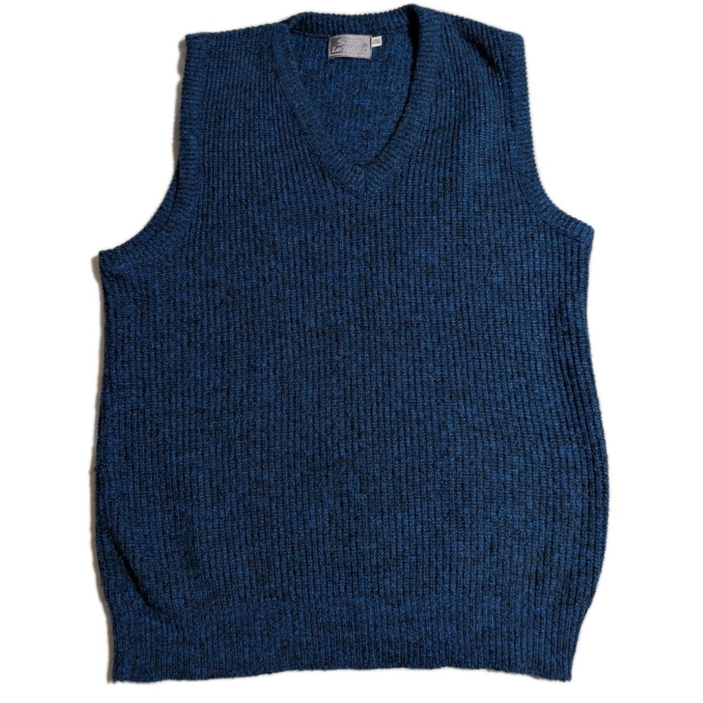 Vintage Le Tigre Sweater Vest Mens Tall L Blue Knit USA Made 90s Preppy V Neck
